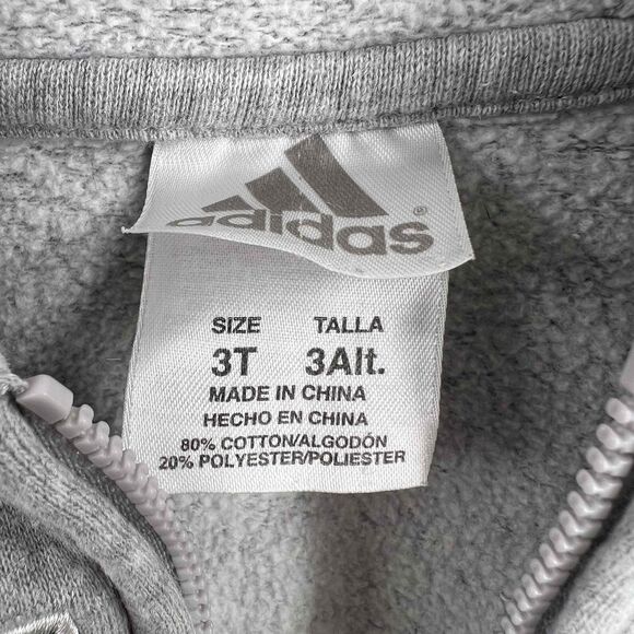 Adidas Grey Green Zip Up Hooded Sweatshirt Toddler Unisex Logo Pockets Size 3T - Picture 3 of 3